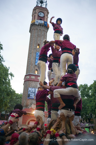 Castellers building human towers in Gracia, Barcelona. Photo by Robert Caplin