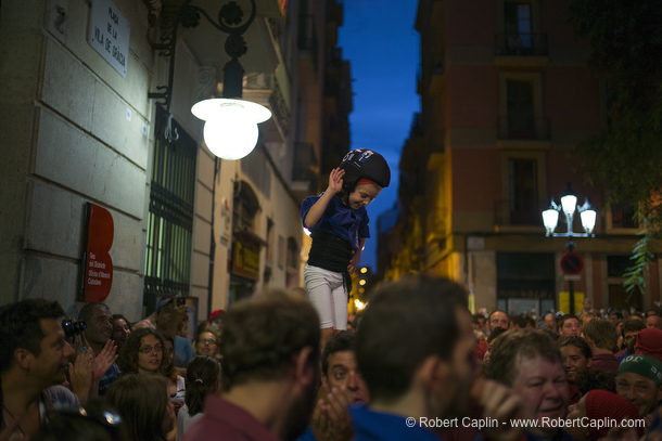 Castellers building human towers in Gracia, Barcelona. Photo by Robert Caplin