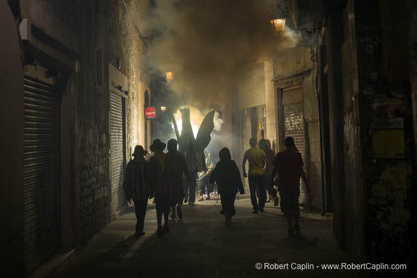 Correfocs de les Festes de Sant Roc, Barcelona. Photo by Robert Caplin